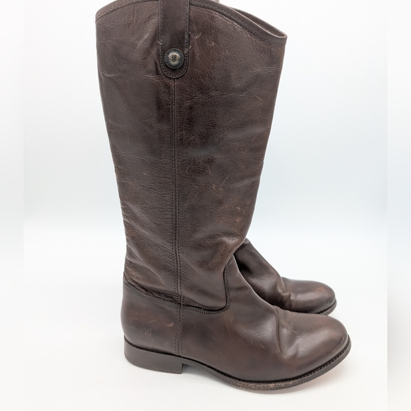 Frye Leather Brown Melissa Button Riding Tall Boots - Picture 7 of 11